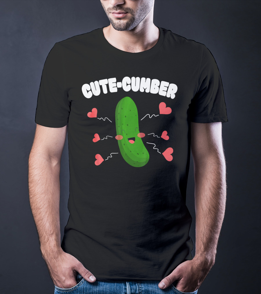 Cutecumber Funny Valentines Day Cucumber Hearts And Smiles T-Shirt