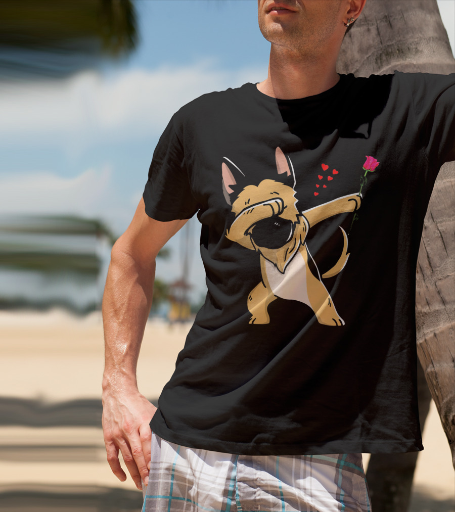 Dabbing German Shepherd With Rose And Hearts Valentines T-Shirt