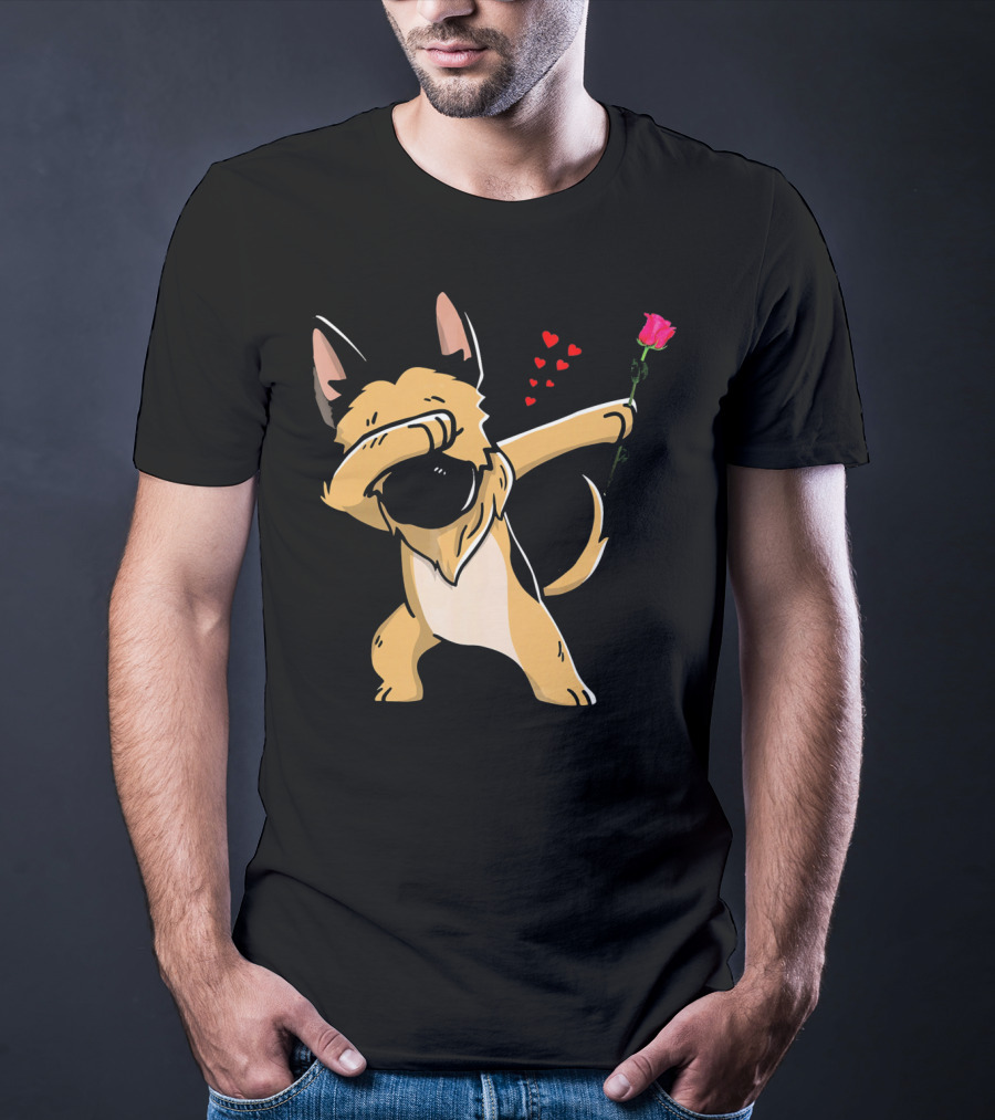 Dabbing German Shepherd With Rose And Hearts Valentines T-Shirt