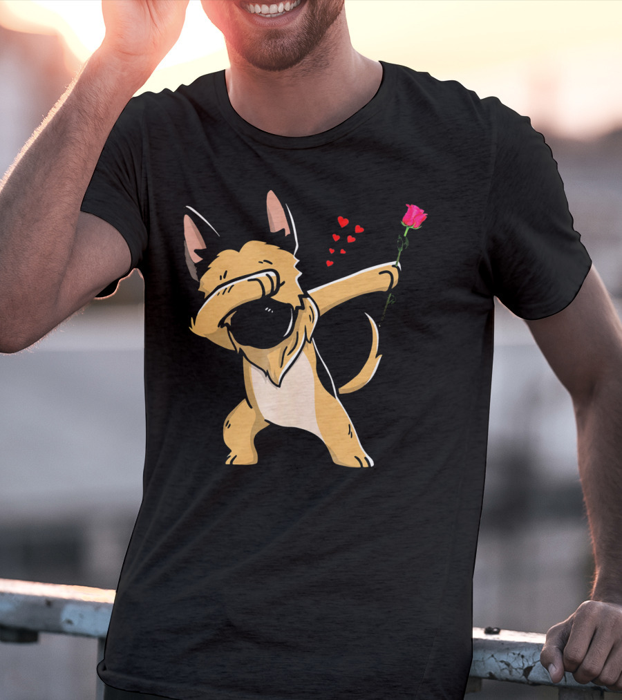 Dabbing German Shepherd With Rose And Hearts Valentines T-Shirt