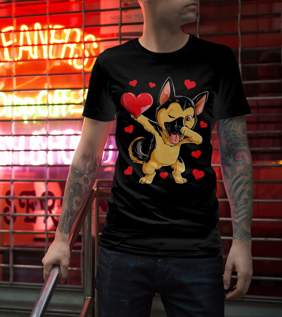 Valentines Day Dabbing German Shepherd With Hearts T-Shirt