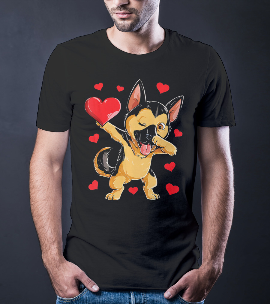Valentines Day Dabbing German Shepherd With Hearts T-Shirt