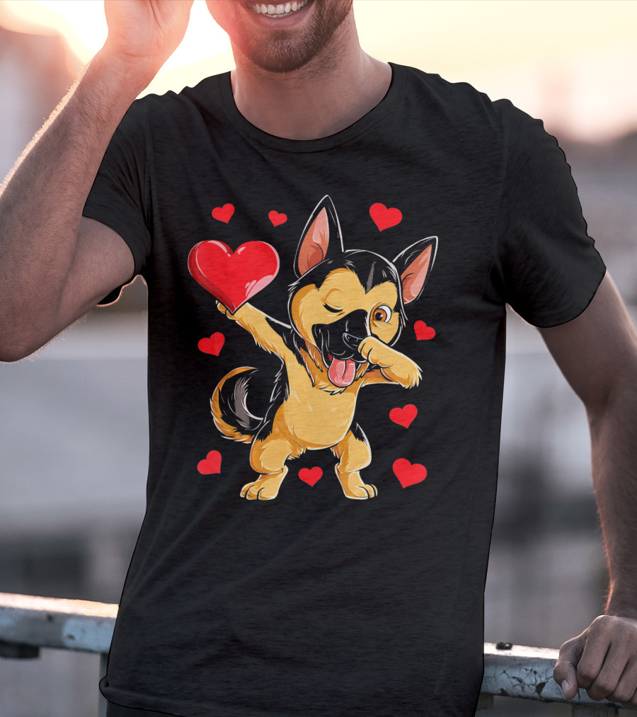 Valentines Day Dabbing German Shepherd With Hearts T-Shirt