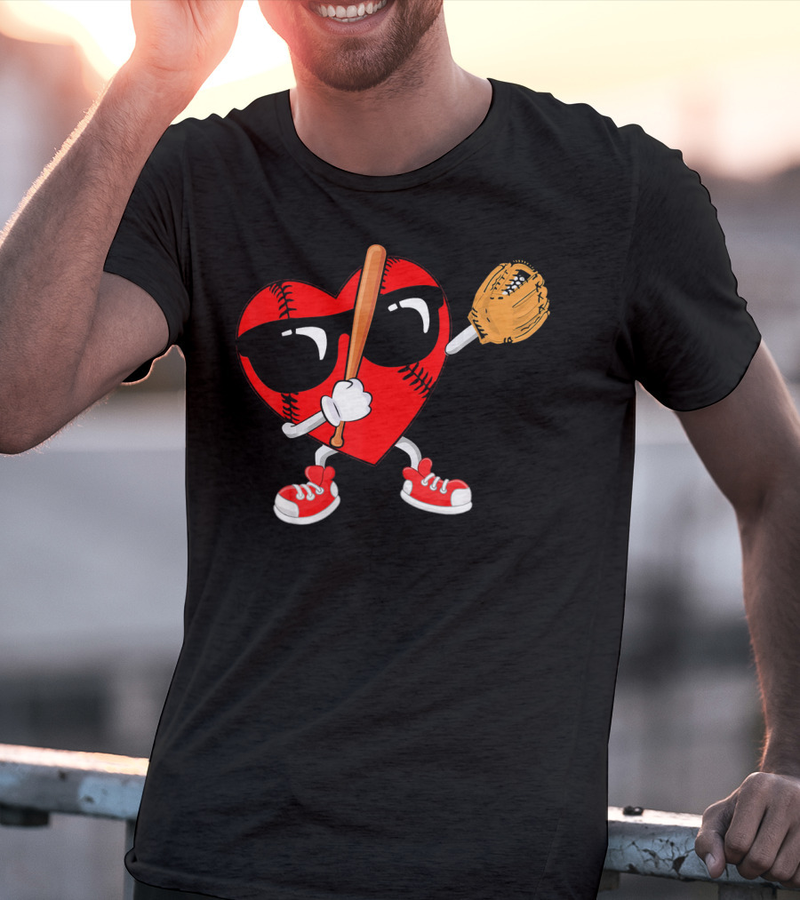 Dabbing Heart Baseball Love Valentines Sunglasses And Sneakers T-Shirt