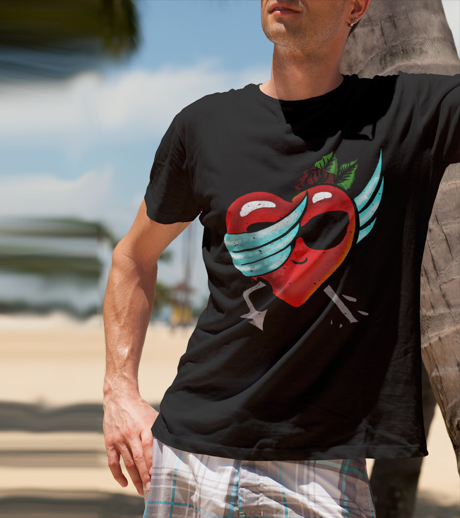 Playful Dabbing Heart With Wings Funny Valentines Day T-Shirt