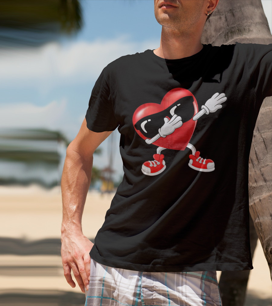 Dabbing Heart Sunglasses Valentines Day Boy T-Shirt