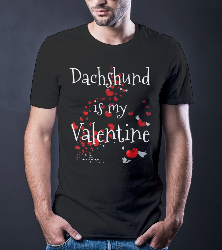 Dachshund Is My Valentine With Hearts And Wings T-Shirt