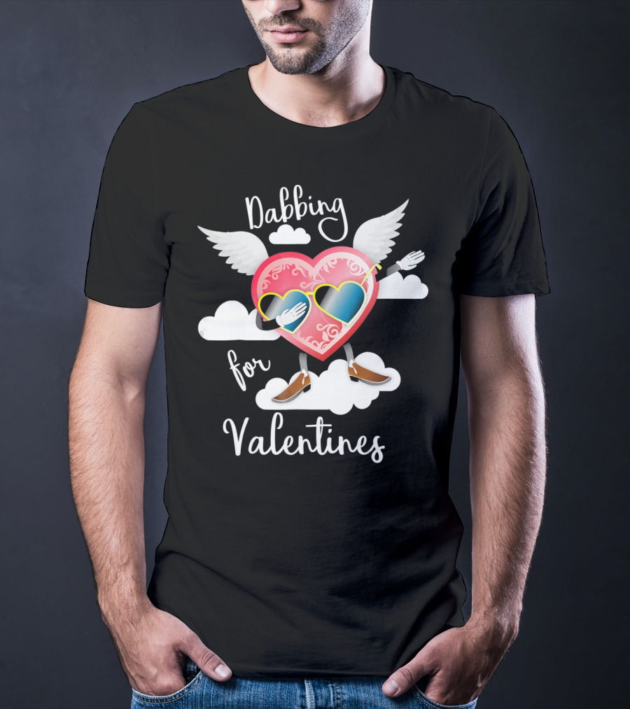 Dabbing Heart With Wings And Clouds For Valentines Kids Day T-Shirt