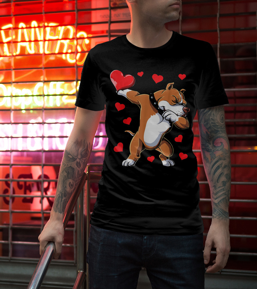 Valentines Day Dabbing Pit Bull With Hearts T-Shirt
