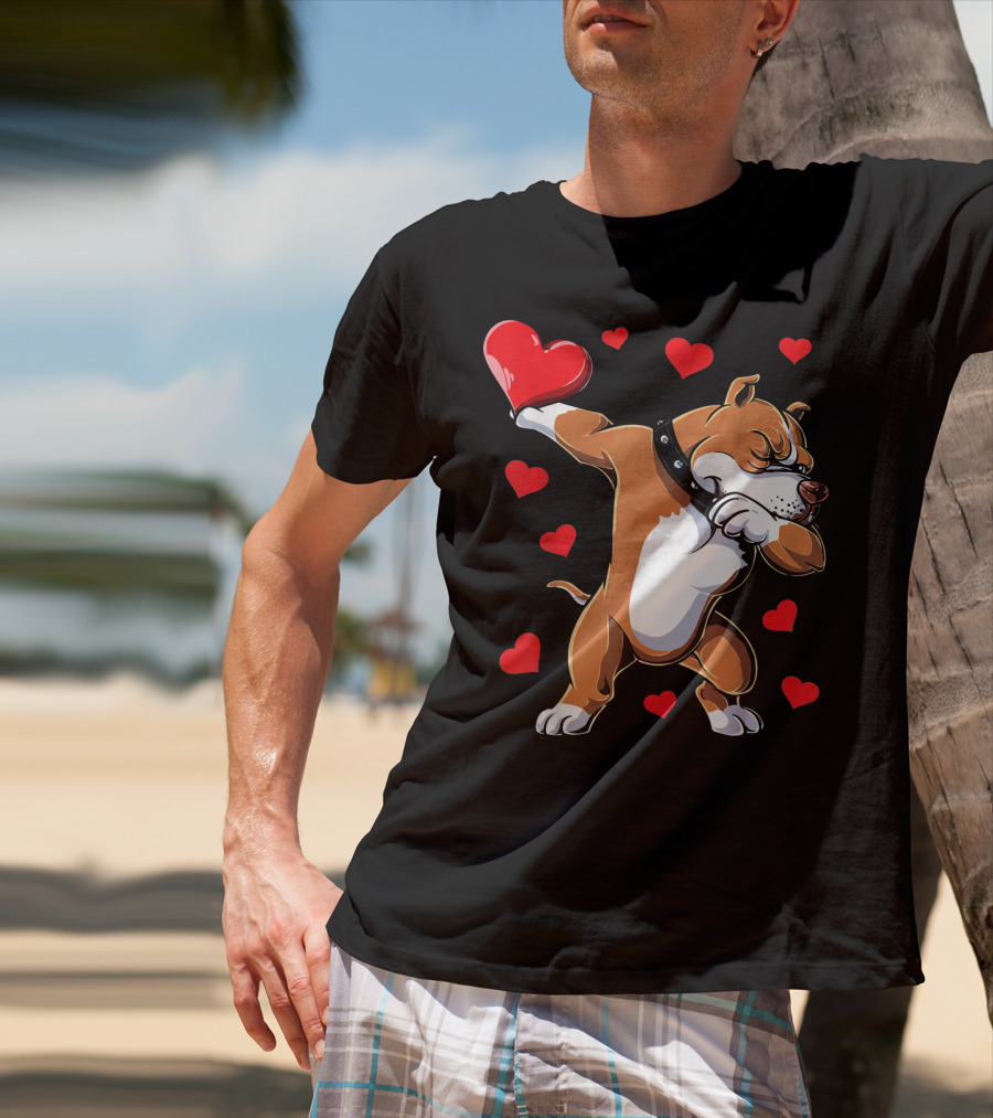 Valentines Day Dabbing Pit Bull With Hearts T-Shirt