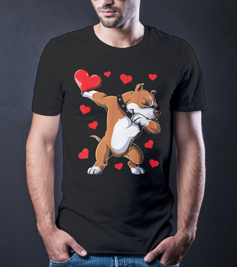 Valentines Day Dabbing Pit Bull With Hearts T-Shirt
