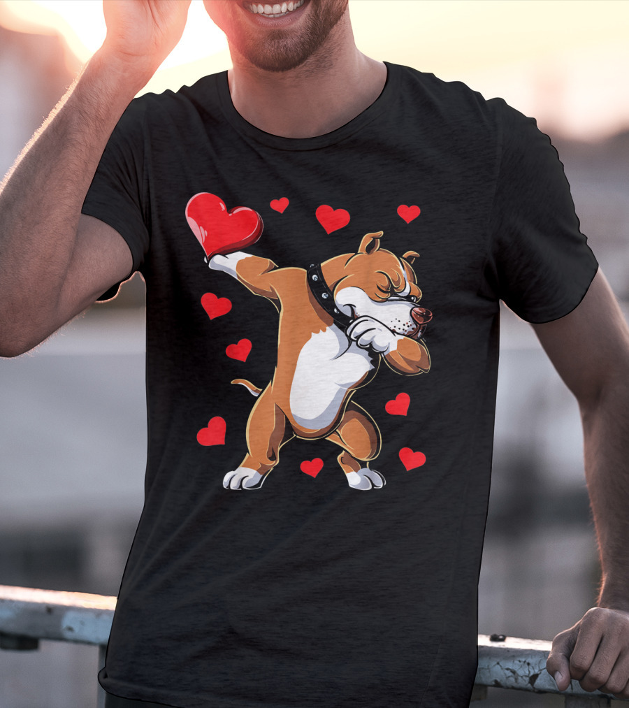 Valentines Day Dabbing Pit Bull With Hearts T-Shirt