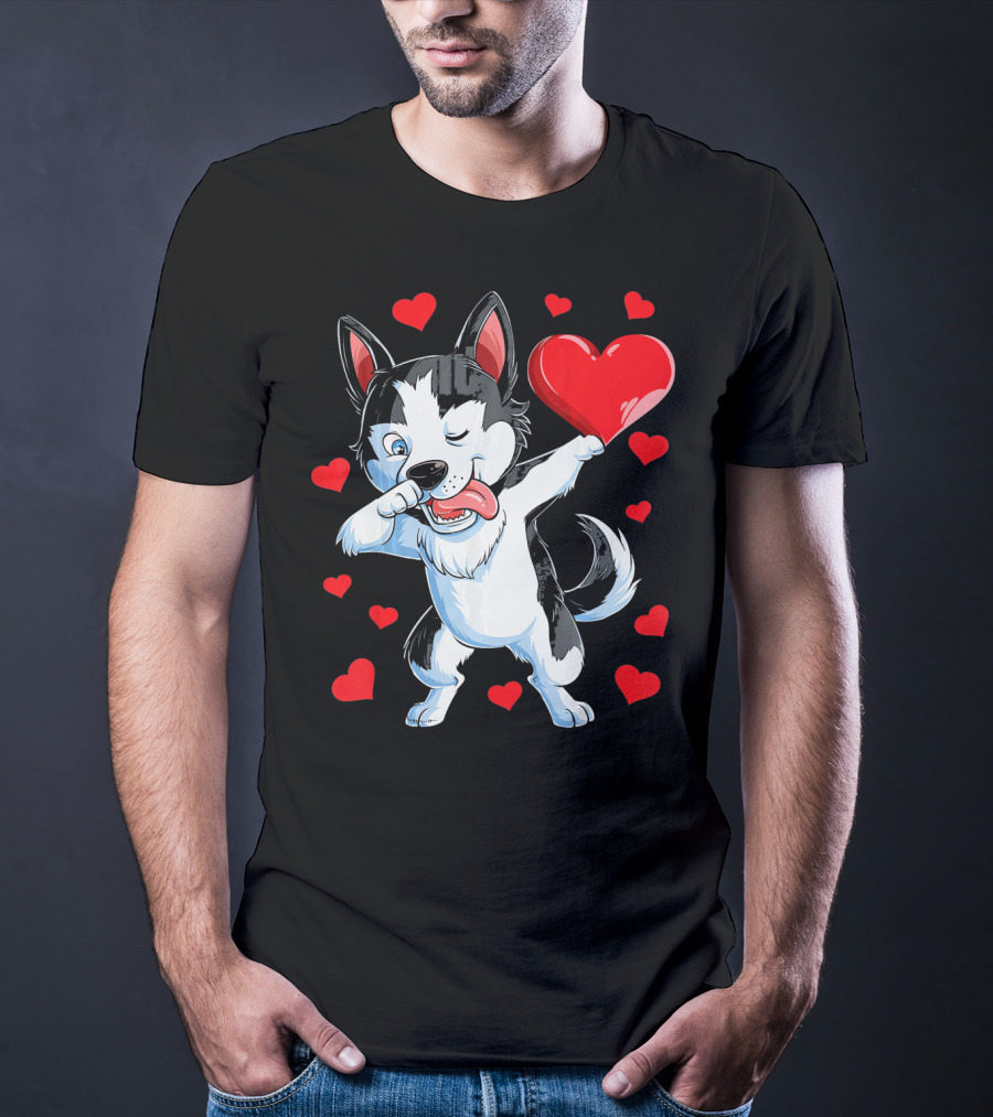 Siberian Husky Dabbing Valentine Heart Fun T-Shirt
