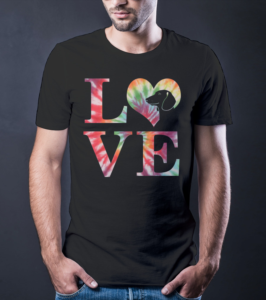 Dachshund Dog Love Tie Dye Valentines T-Shirt