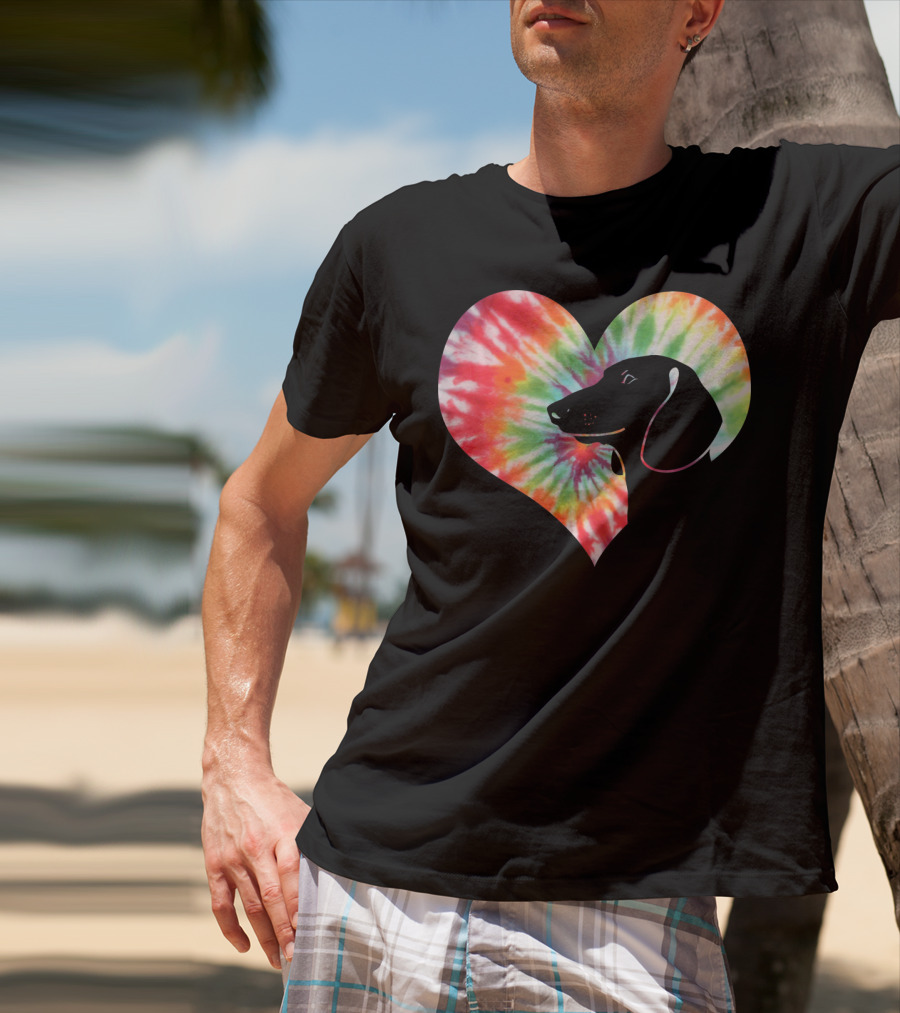 Dachshund Dog Heart Tie Dye Valentines T-Shirt