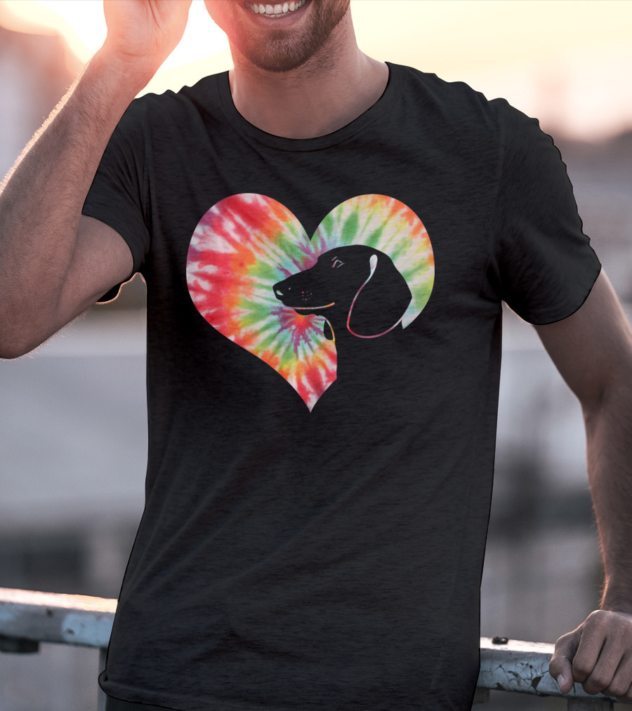 Dachshund Dog Heart Tie Dye Valentines T-Shirt