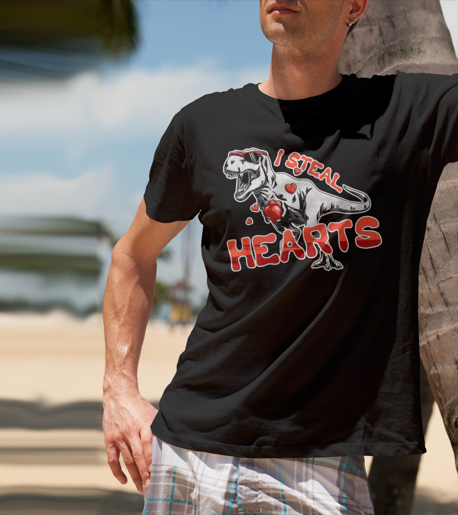 Dinosaur I Steal Hearts Valentine T-Shirt