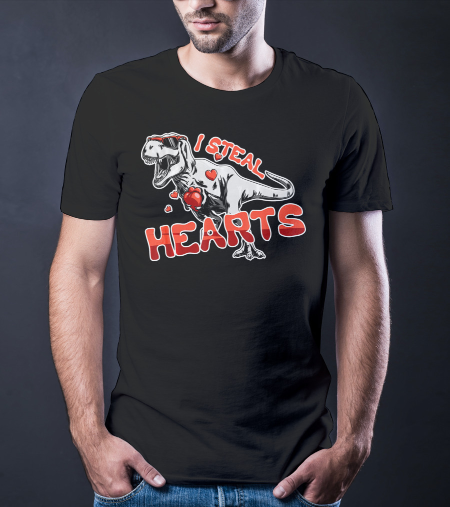Dinosaur I Steal Hearts Valentine T-Shirt