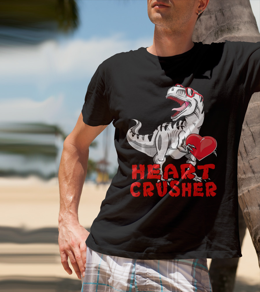 Dinosaur Valentines Day Heart Crusher T-Shirt