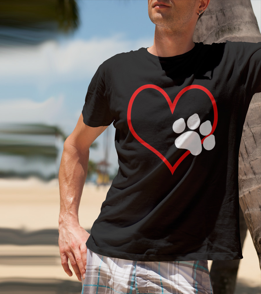 Dog And Cat Owner Valentine's Day Heart With Paw Prints T-Shirt