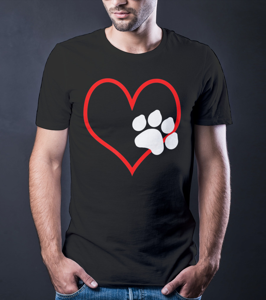 Dog And Cat Owner Valentine's Day Heart With Paw Prints T-Shirt