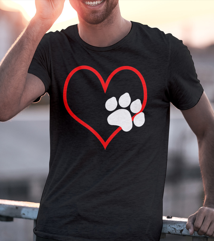 Dog And Cat Owner Valentine's Day Heart With Paw Prints T-Shirt