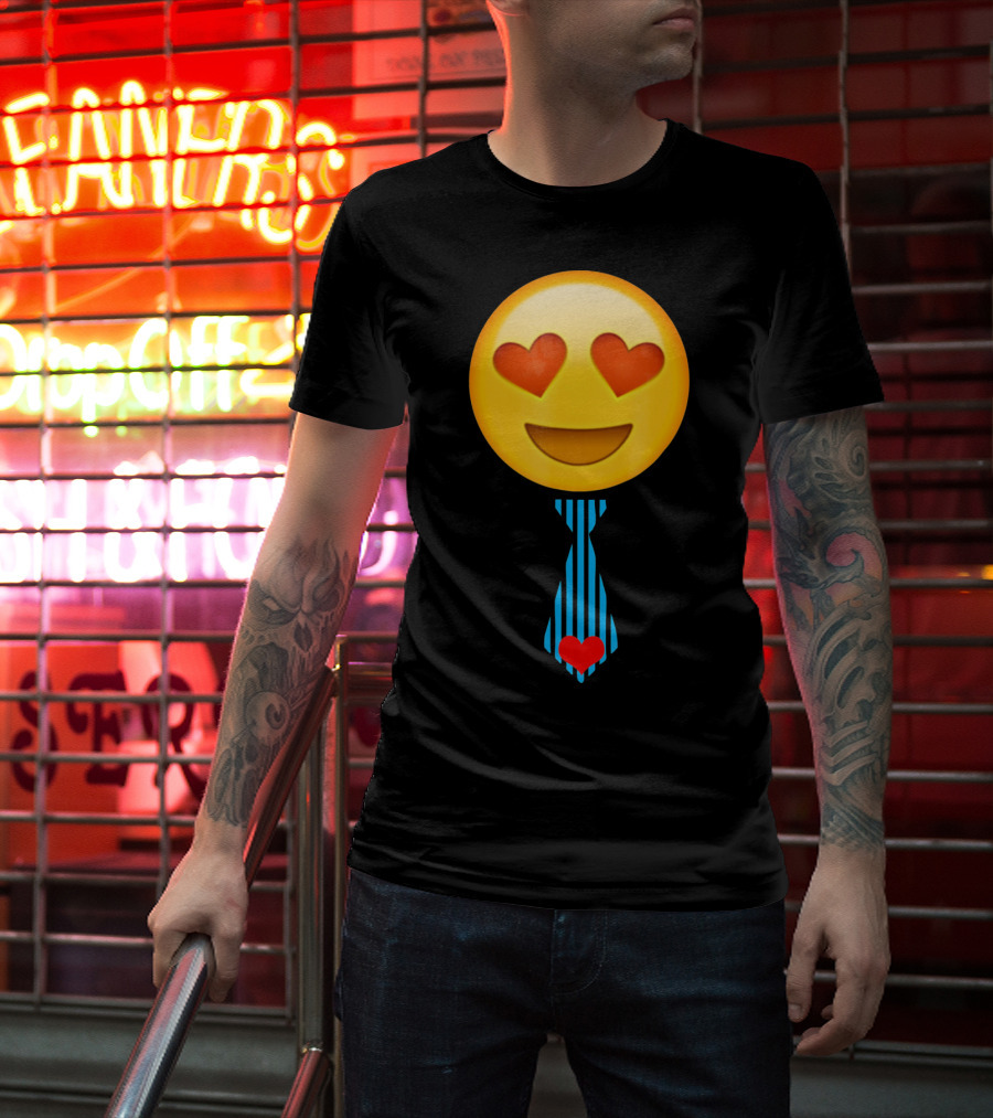 Emoji Heart Eyes Heart Tie Valentine T-Shirt
