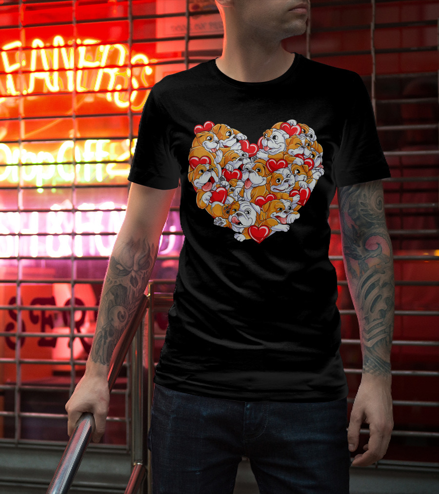 English Bulldog Heart Valentines Day T-Shirt