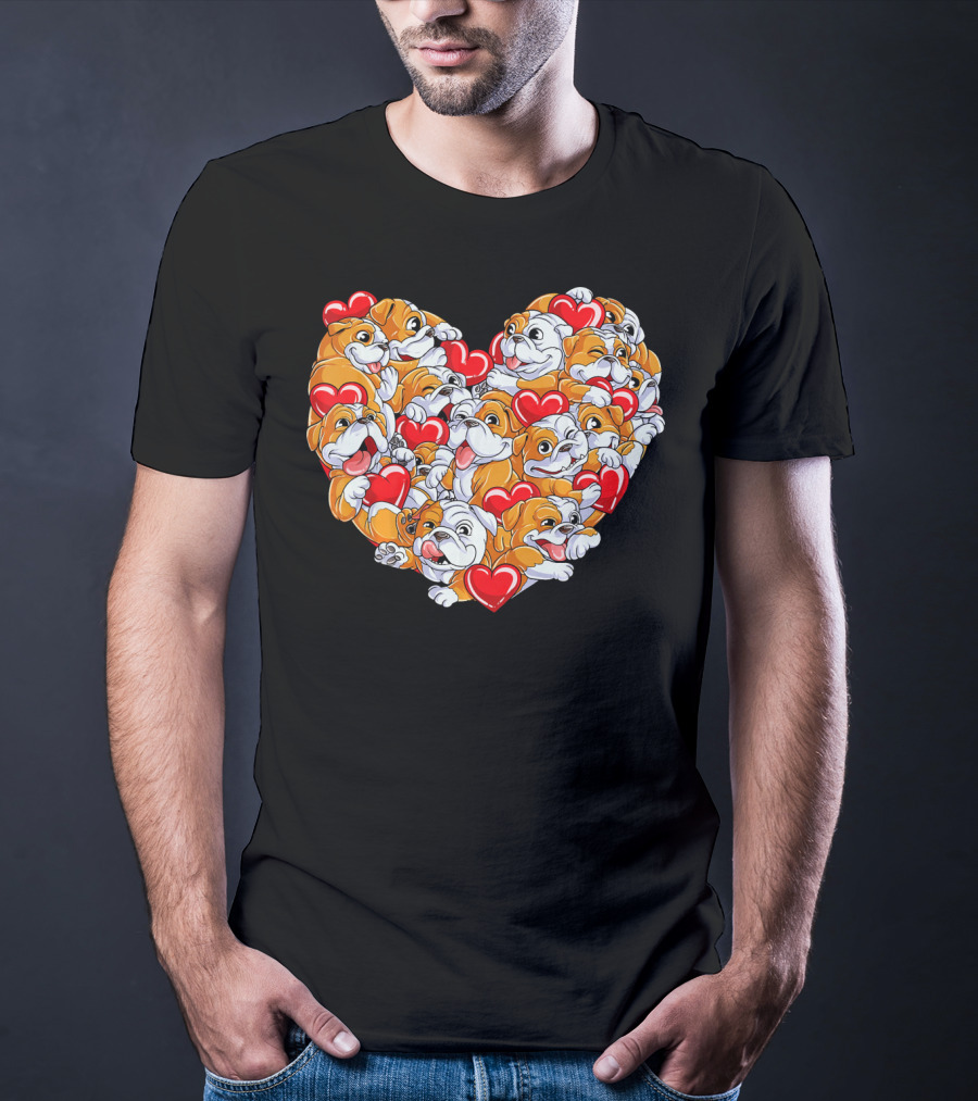 English Bulldog Heart Valentines Day T-Shirt