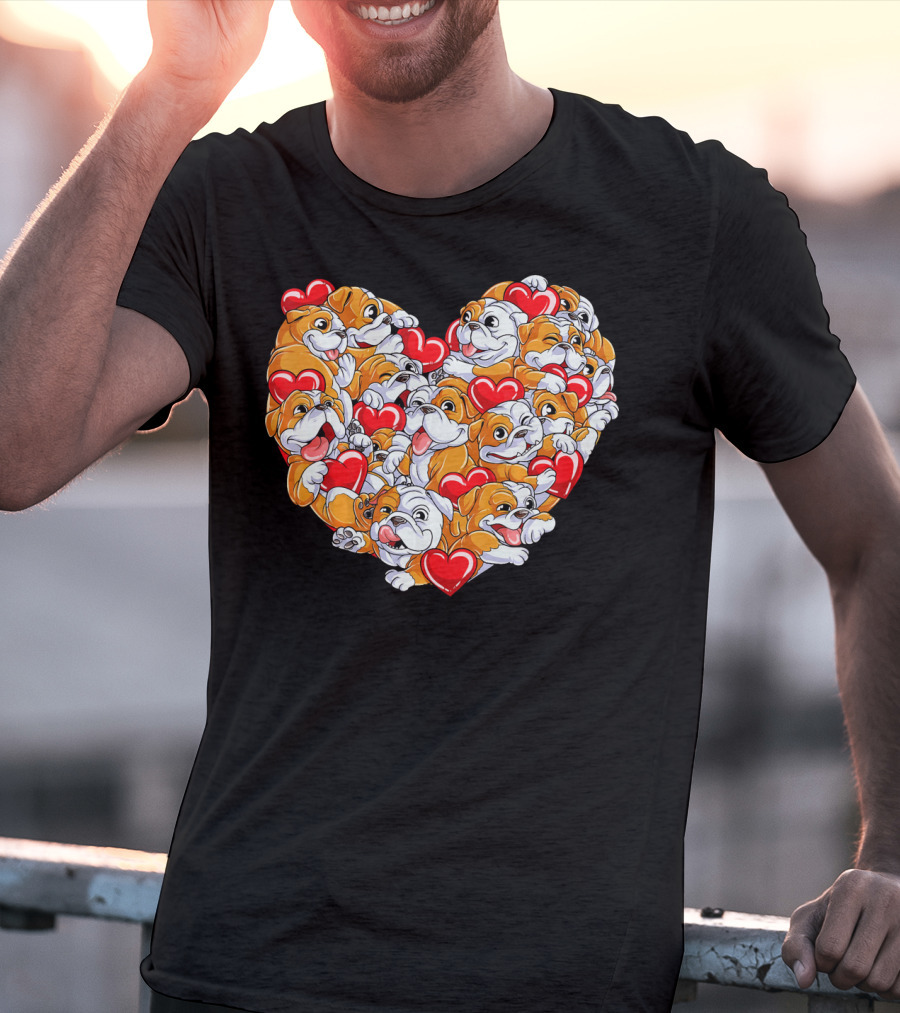 English Bulldog Heart Valentines Day T-Shirt