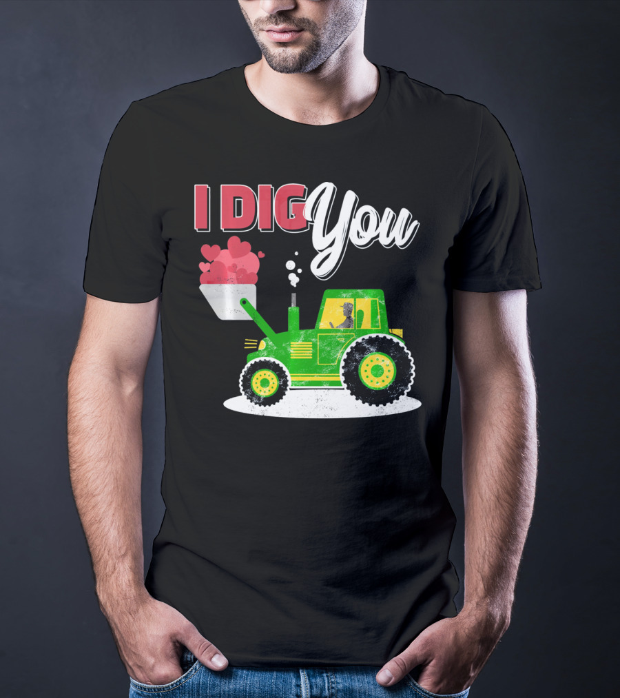 I Dig You Farmer Valentine's Day Tractor Hearts T-Shirt
