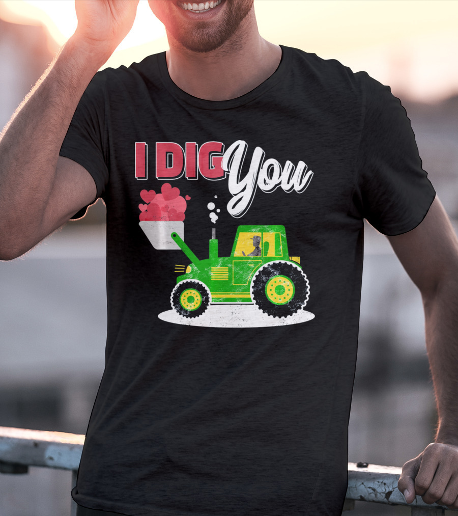 I Dig You Farmer Valentine's Day Tractor Hearts T-Shirt