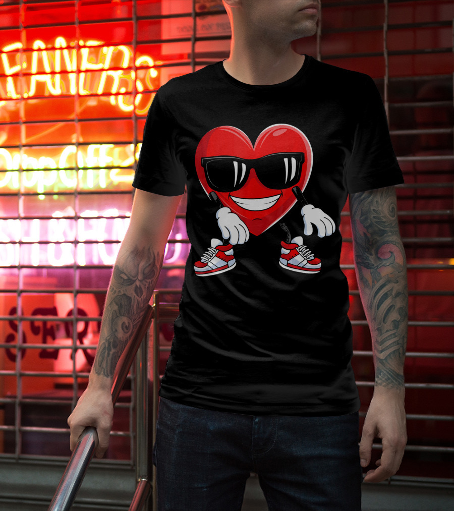 Floss Dance Heart Valentines Day Sunglasses Red Sneakers T-Shirt