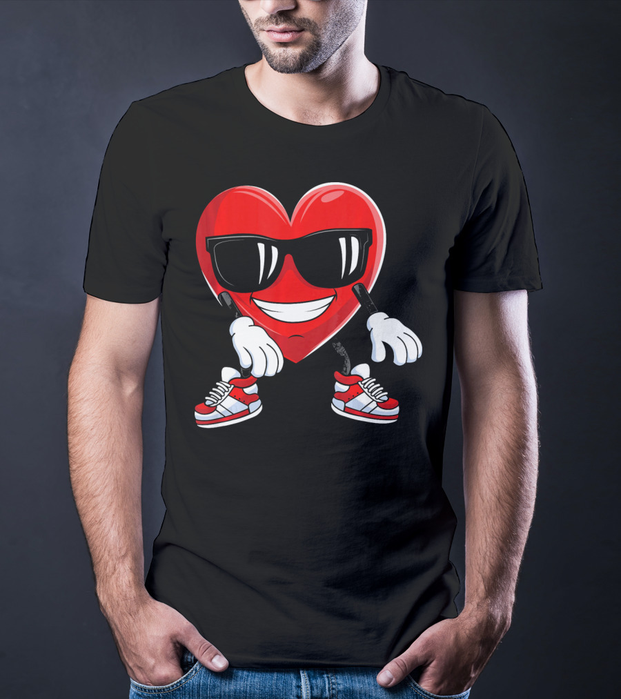 Floss Dance Heart Valentines Day Sunglasses Red Sneakers T-Shirt