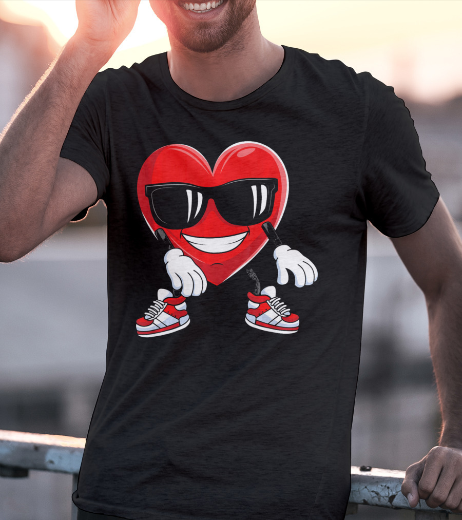 Floss Dance Heart Valentines Day Sunglasses Red Sneakers T-Shirt