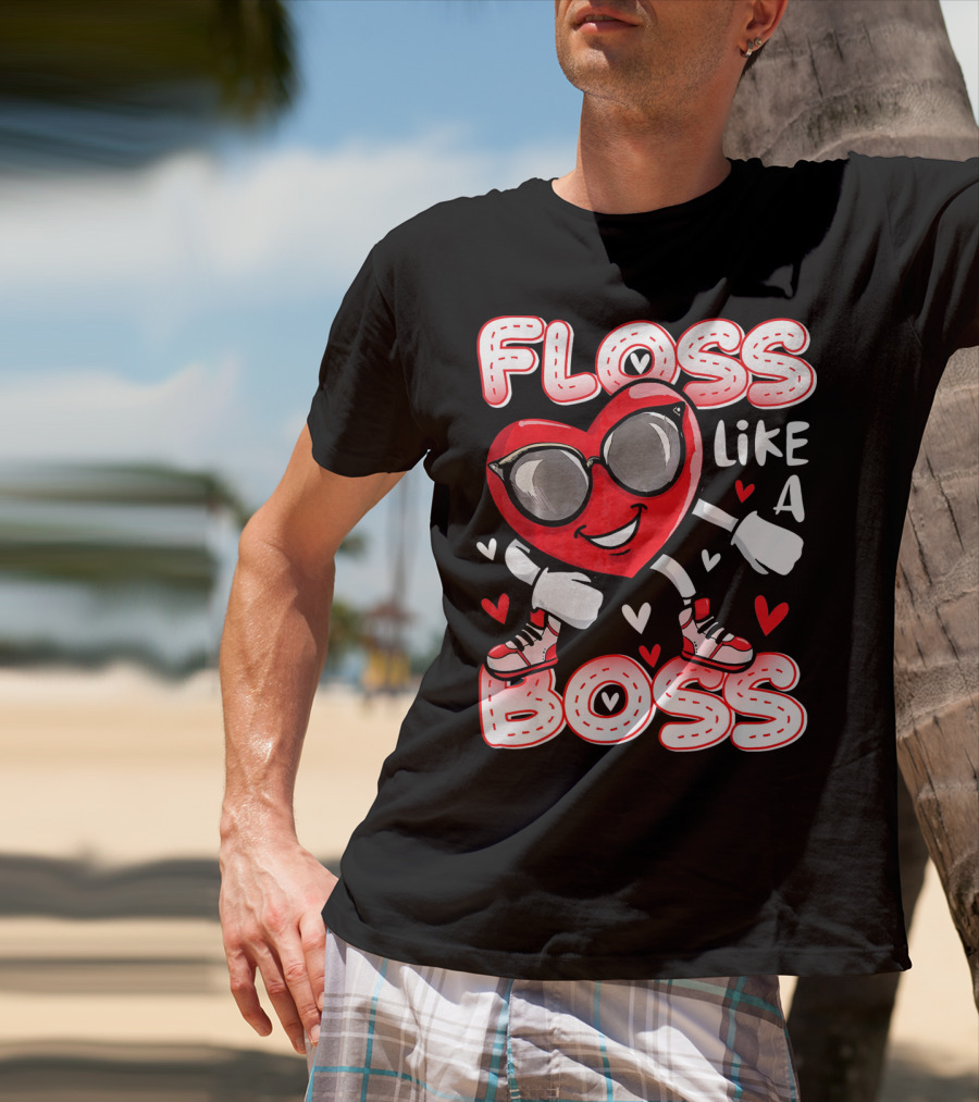 Floss Like A Boss Dancing Heart Sunglasses Valentines Fun T-Shirt