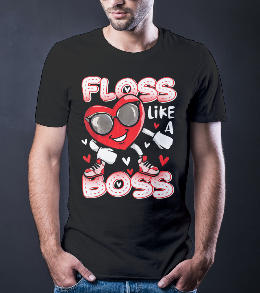 Floss Like A Boss Dancing Heart Sunglasses Valentines Fun T-Shirt