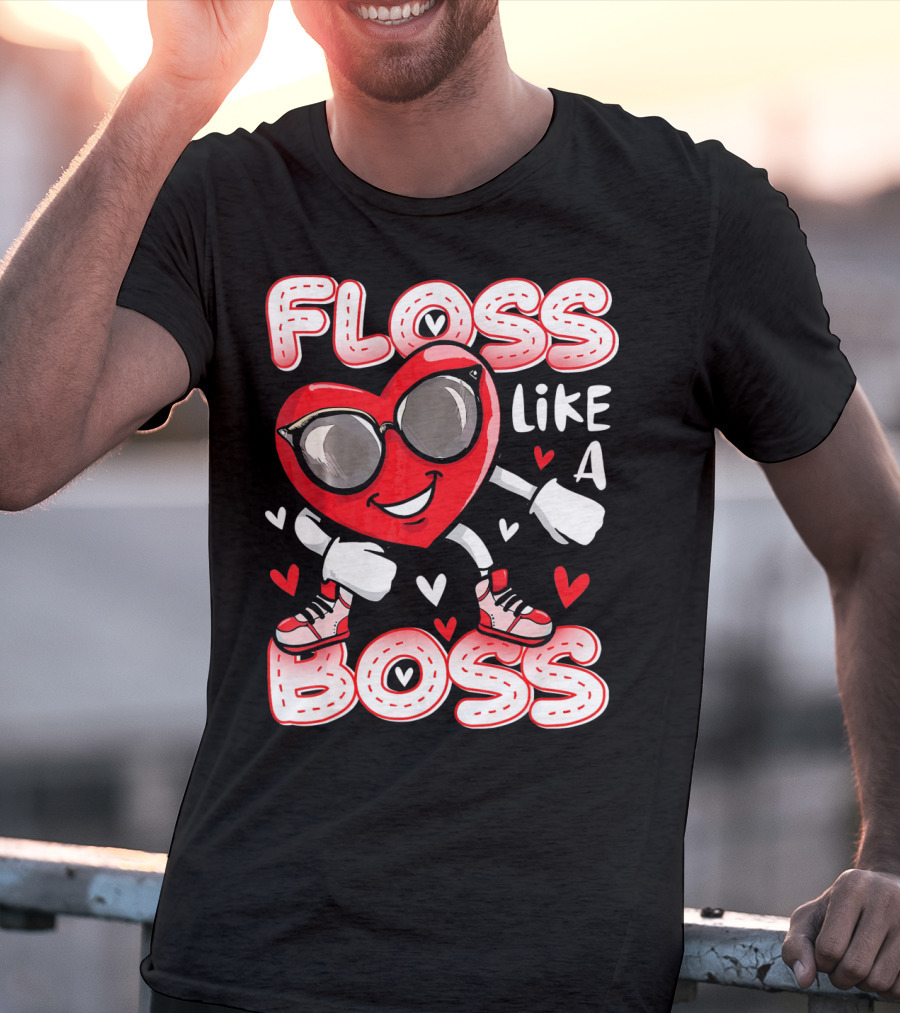 Floss Like A Boss Dancing Heart Sunglasses Valentines Fun T-Shirt