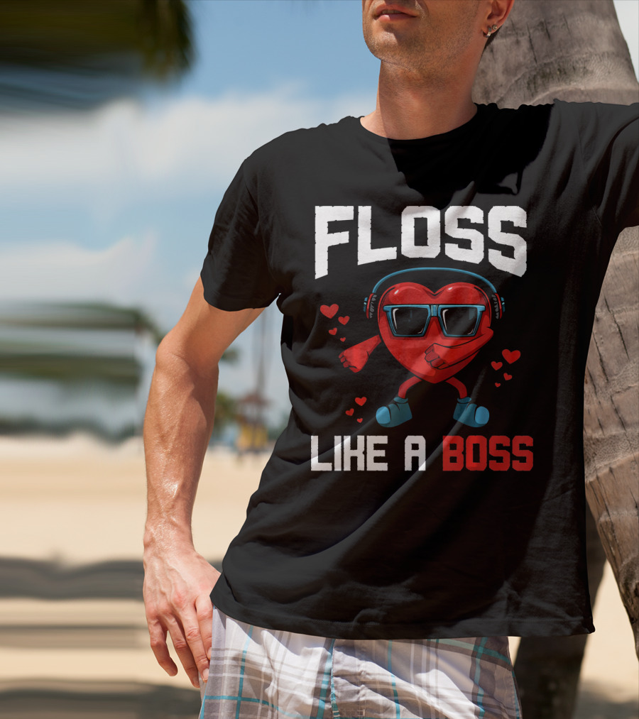 Floss Like A Boss Heart Sunglasses Headphones Valentine's Day T-Shirt