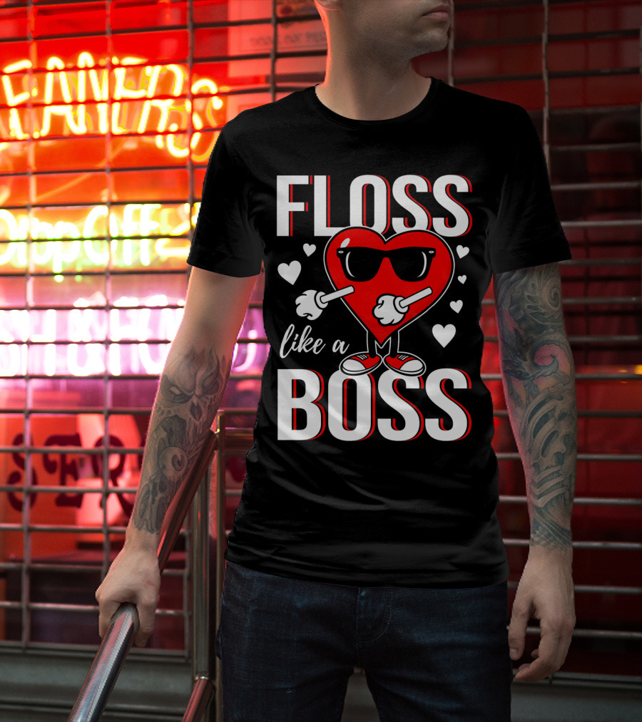Floss Like A Boss Valentines Heart With Sunglasses T-Shirt
