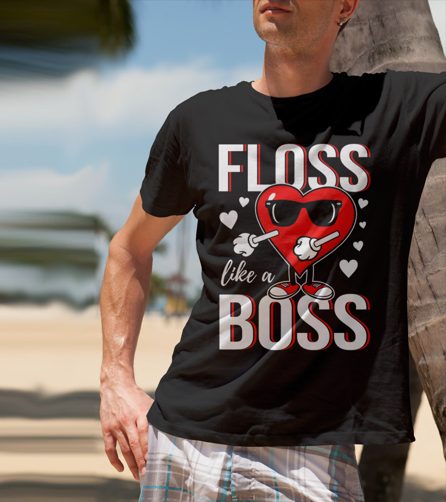 Floss Like A Boss Valentines Heart With Sunglasses T-Shirt