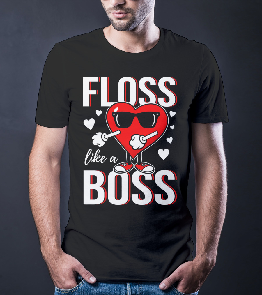 Floss Like A Boss Valentines Heart With Sunglasses T-Shirt