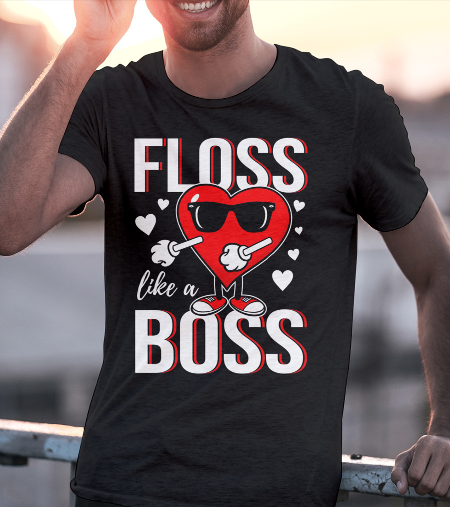 Floss Like A Boss Valentines Heart With Sunglasses T-Shirt