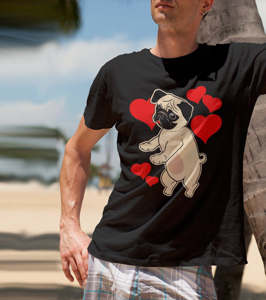 Pug Dancing With Hearts Valentine's Day T-Shirt