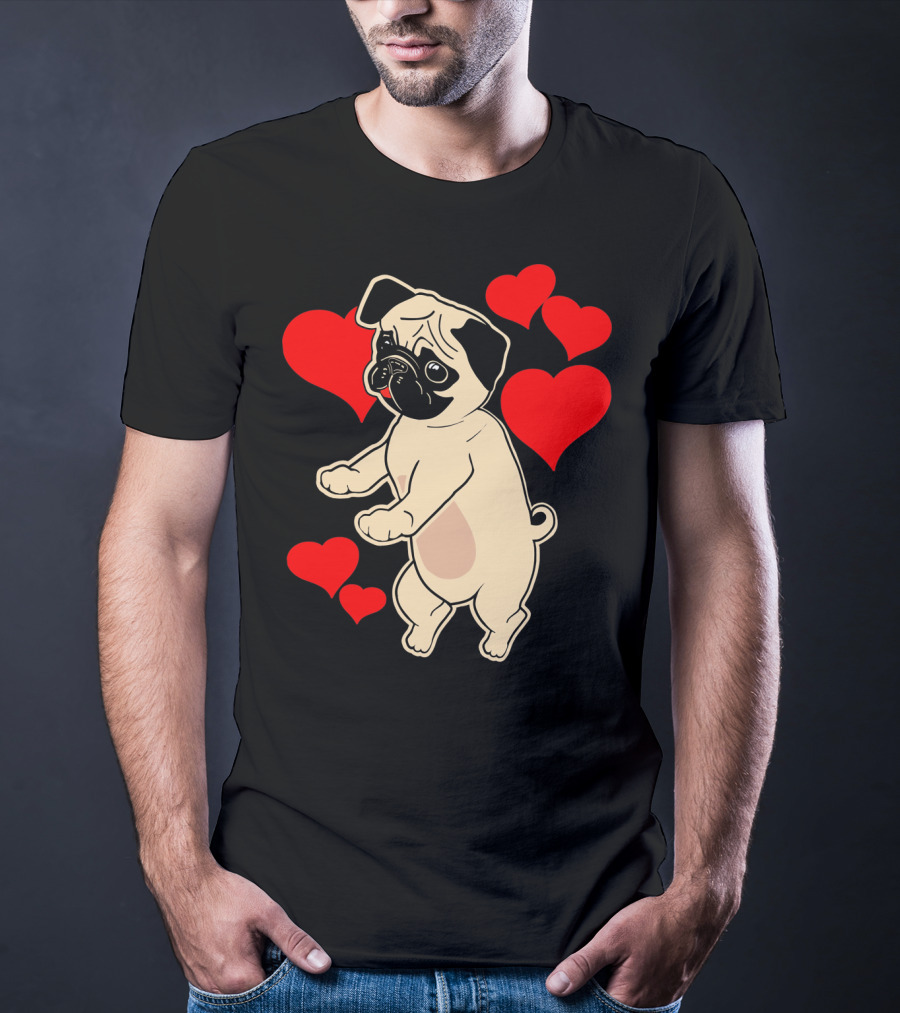 Pug Dancing With Hearts Valentine's Day T-Shirt