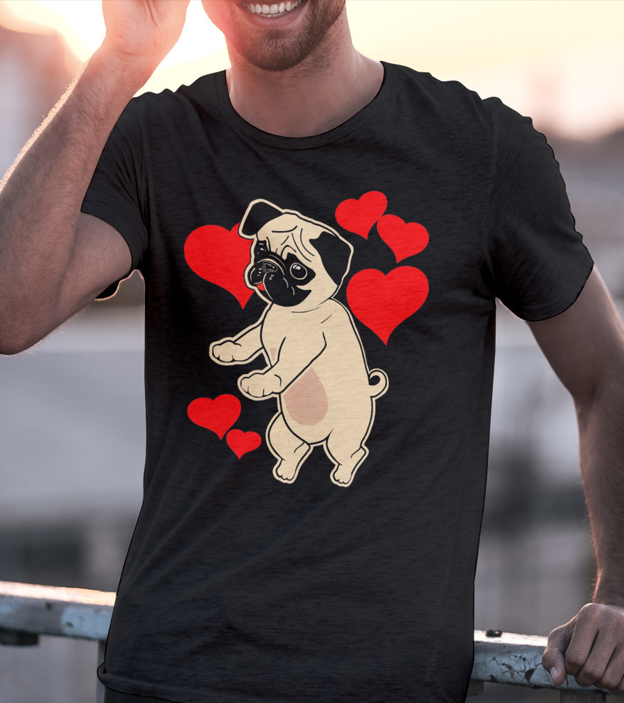 Pug Dancing With Hearts Valentine's Day T-Shirt