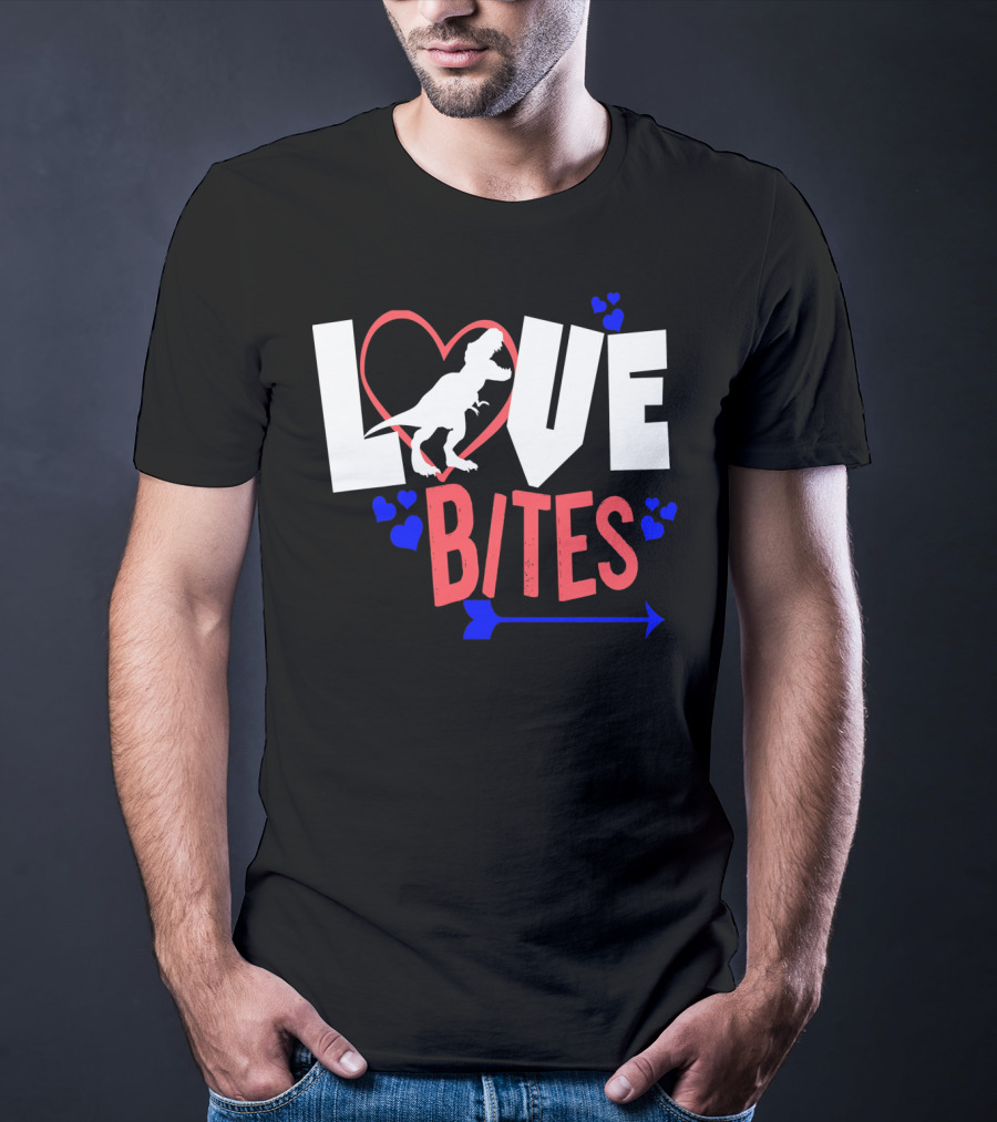 Love Bites Funny Anti Valentine Day Kids Dino T-Shirt