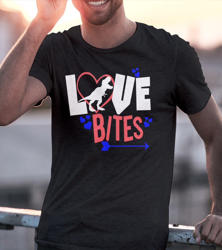 Love Bites Funny Anti Valentine Day Kids Dino T-Shirt