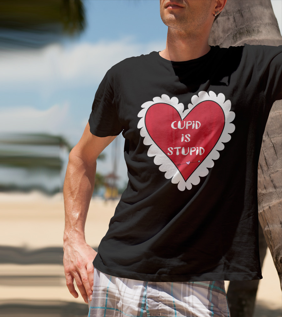 Funny Anti Valentines Day Cupid Is Stupid Heart T-Shirt