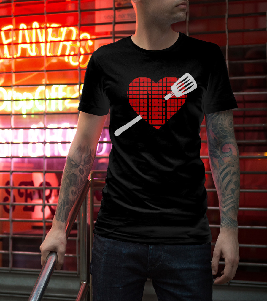 Funny BBQ Grilling Valentine's Day Heart With Spatula T-Shirt
